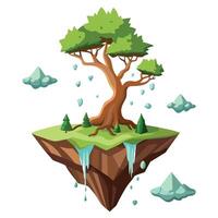 Whimsical tree sprouting from a magical floating island in the sky vector
