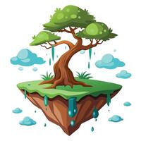 Whimsical tree growing from a floating island design in a surreal landscape vector