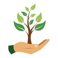 Unique design of a tree emerging from a palm symbolizing new beginnings vector