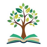 Conceptual tree growing from an open book symbolizing knowledge and learning vector