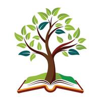 Creative illustration of a tree sprouting from the pages of a book vector