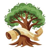 Artistic representation of a tree composed of rolled paper and aged textures vector