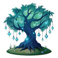 Artistic depiction of a tree with vibrant bioluminescent vines illuminating the darkness vector