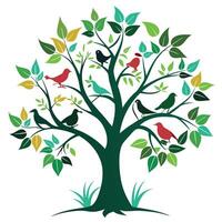 Elegant design of a tree with graceful birds sitting on its branches vector