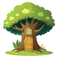 Unique design of a tree with a mysterious door hinting at a hidden realm vector