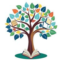 Artistic depiction of a tree with pages of books as its whimsical leaves vector