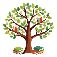 Imaginative tree with books instead of leaves symbolizing knowledge growth vector