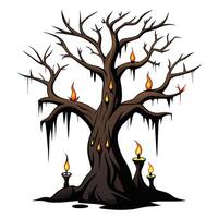 Artistic depiction of a tree with melting candles on its eerie branches vector