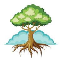 Unique design of a tree with cloud like roots floating in the atmosphere vector
