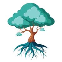 Artistic depiction of a tree with its base dissolving into soft clouds vector