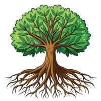 Creative illustration of a tree showcasing its complex root system vector