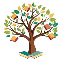 Enchanting tree with floating books as leaves symbolizing knowledge vector