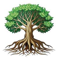 Unique design of a tree with its roots prominently displayed above soil vector