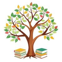 Artistic depiction of a tree with open books drifting around its branches vector