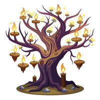 Creative illustration of a tree with levitating candles providing soft light vector