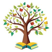 Unique design of a tree with books suspended in air like magical leaves vector