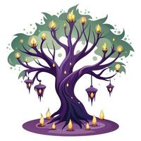 Unique design of a tree with candles suspended in mid air around it vector