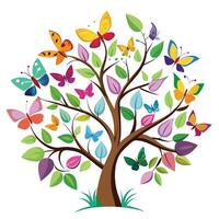 Whimsical tree with giant colorful butterflies fluttering as leaves vector