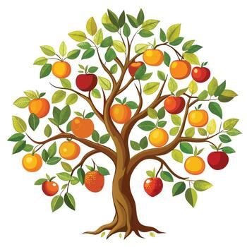 Unique artwork of a tree with various types of fruits suspended from its limbs vector
