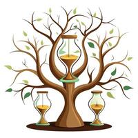 Unique design of a tree with sand timers suspended from its branches vector