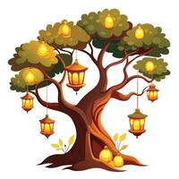 Creative illustration of a tree decorated with beautiful hanging lanterns vector