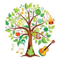 Lyrical tree with musical notes as leaves creating a harmonious design vector