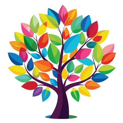 Unique design of a tree with its foliage displaying a spectrum of colors