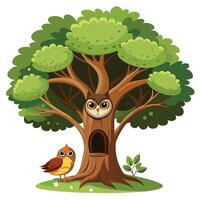 Detailed tree with a cozy owl nest nestled among its branches vector