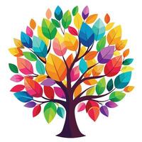 Vibrant tree with colorful rainbow leaves shining brightly vector