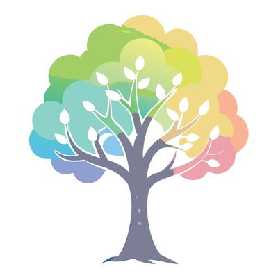 Creative illustration of a tree with colorful mist as its delicate foliage