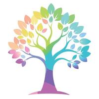 Unique design of a tree with its leaves made of vibrant rainbow mist vector
