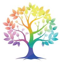 Artistic depiction of a tree with soft rainbow colored mist for leaves vector