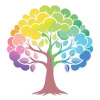 Dreamy tree with rainbow mist forming its ethereal leaves vector