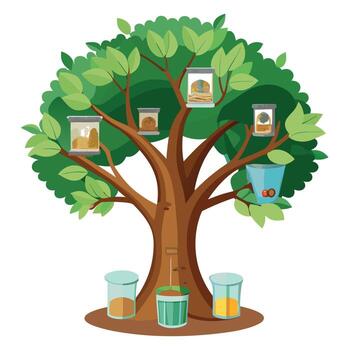 Unique design of a tree with a hidden time capsule in its ancient trunk vector