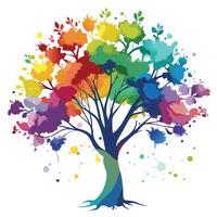 Artistic depiction of a tree with fluid watercolor textures for its leaves vector