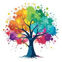 Unique design of a tree with its leaves resembling watercolor paint splashes vector