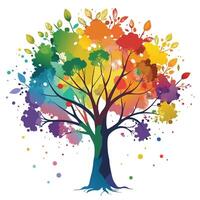 Vibrant tree with watercolor splash effect forming its artistic leaves vector