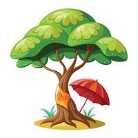 Unique design of a tree with wide umbrella like leaves offering protection vector