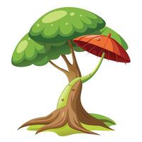 Creative illustration of a tree with oversized leaves like colorful umbrellas vector