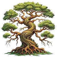 Artistic depiction of a knotty and twisted ancient tree against a plain background vector