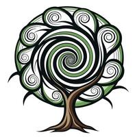 Unique artwork of a tree with a spiraling vortex integrated into its form vector