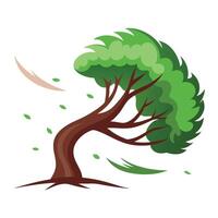 Dynamic tree design showcasing a wind-blown silhouette with flowing lines suggesting movement and nature's power vector
