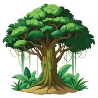 Lush jungle tree design showcasing a dense and towering canopy in a vibrant natural environment vector