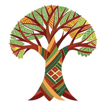 texturizado árbol diseño presentando un estilizado maletero y hojas con un tejido tela modelo creando un único artístico sensación vector