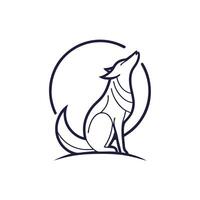 Modern abstract wolf art howling at a simple moon illustration vector