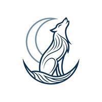 Creative abstract wolf design howling at a geometric moon shape vector