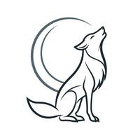 Minimalist abstract wolf howling at a stylized moon vector