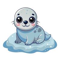 Charming illustration of a cute baby seal resting on ice with large eyes vector