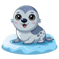 Sweet baby seal with wide eyes lying on a cold ice floe vector