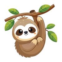 Charming illustration of a cute baby sloth clinging to a tree limb vector